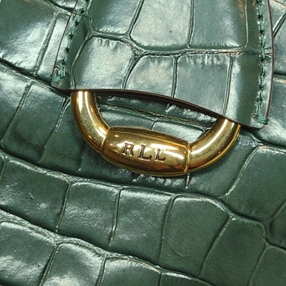 Lauren Ralph Lauren Black Croc-Embossed Patent Satchel with Crest - Picture 3 of 16